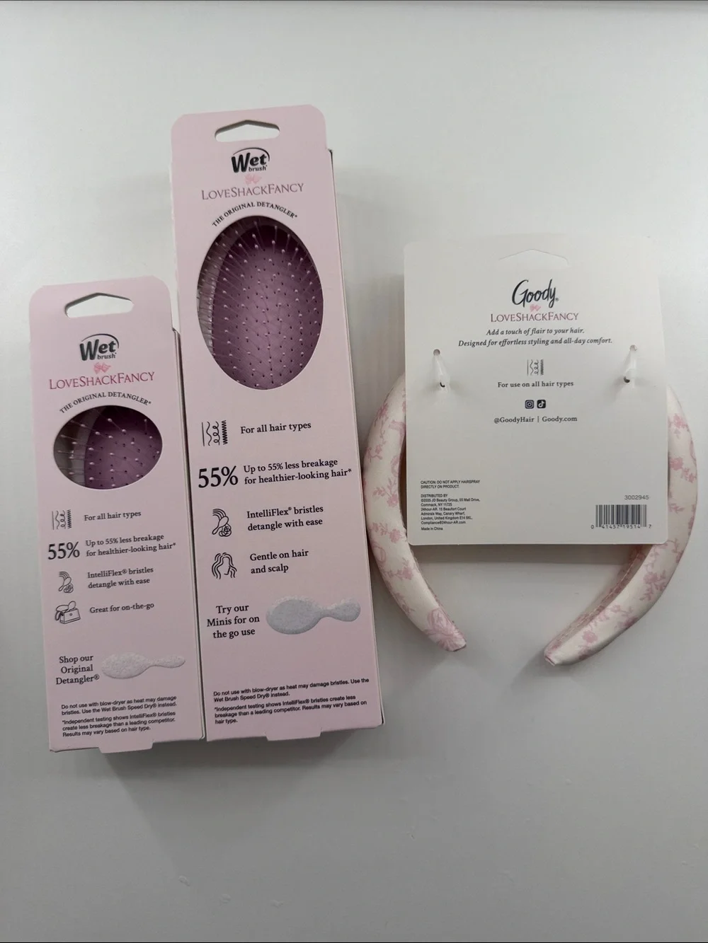 LoveShackFancy Set Pink Floral Coquette Detangler Brush Duo with Padded Headband
